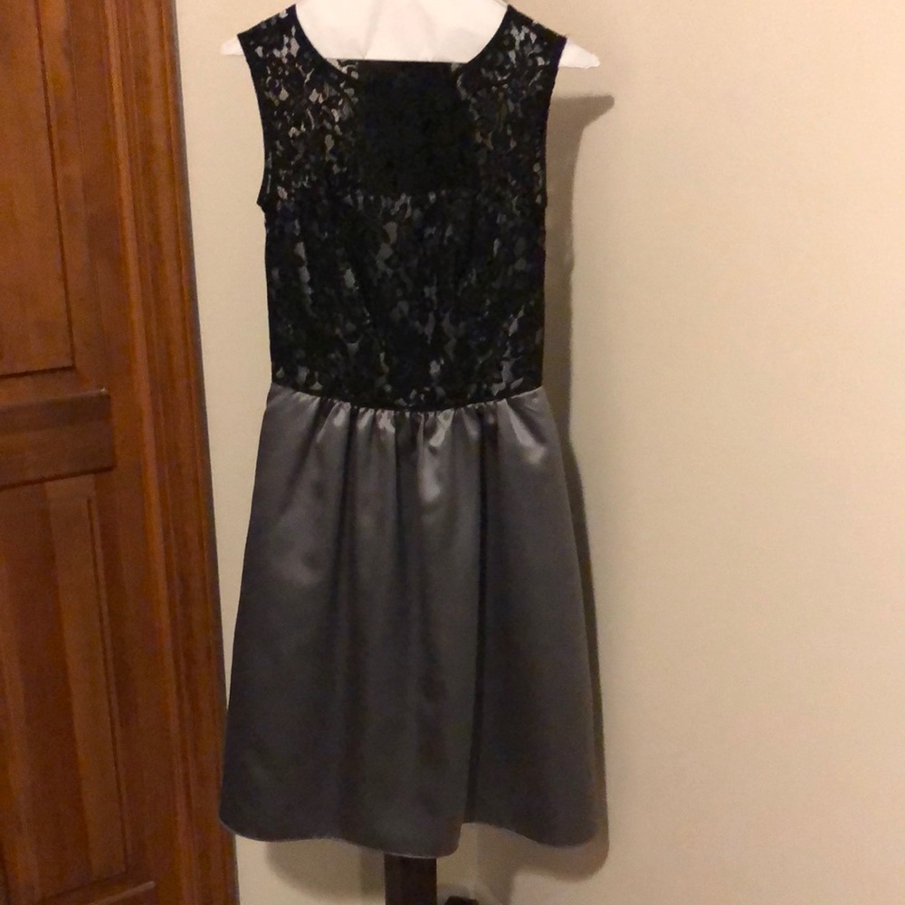 After Six size 6 special event dark gray with black lace bodice dress.